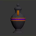 Sculpture Carving of Decorative Gray Vase With Orange Handles And Purple Orange Bands