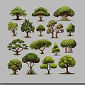 Floral Art Display Featuring Different Shapes Tree Illustrations As Decorative Elements 3d model