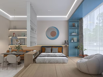 Modern Spacious Apartment Interior With Open Layout Wooden Flooring Comfortable Sofa And Natural Light 3d model