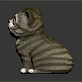 Cute Striped Cat Game Movie Character With Big Green Eyes 3D Model Sitting Pose