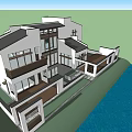 Modern Waterfront Detached Villa Design With White Exterior And Large Windows 3d model