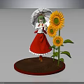Girl Figurine In Red Dress Standing With Umbrella And Sunflowers