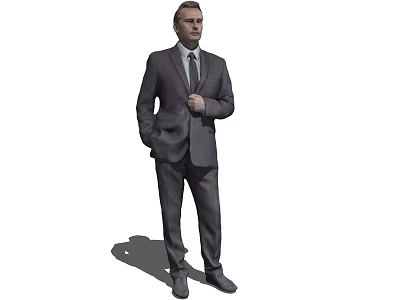 Man in Formal Suit and Tie Standing with Hands in Pockets 3d model