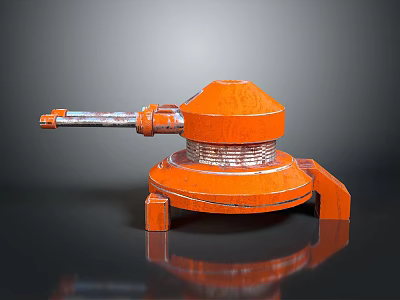 Orange Mechanical Device With Circular Top And Metal Base On Black Background 3d model
