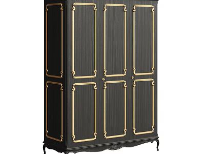 Elegant Black Wardrobe With Golden Lines And Multiple Doors On Legs 3d model