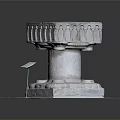 Ancient Stone Carved Pedestal With Intricate Columns And Information Plaque