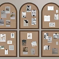 Multiple Corkboard Photo Wall Featuring Photos Notes and Decorative Layout 3d model