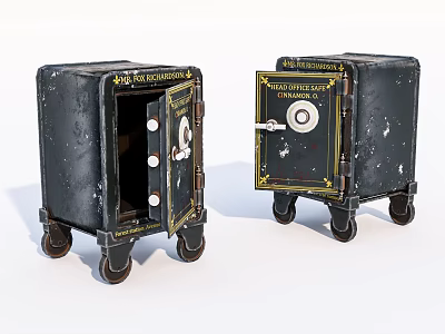 Vintage National Safe Deposit Commercial Safes With Wheels And Open Door Design 3d model