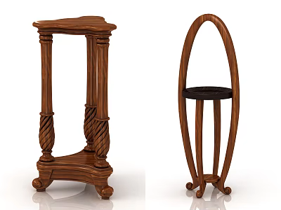 Stylish Wooden Side Tables with Carved Details Arched Frame and Black Top 3d model