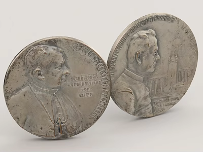 Two Silver Commemorative Coins as Household Items Featuring Portraits and Inscriptions 3d model