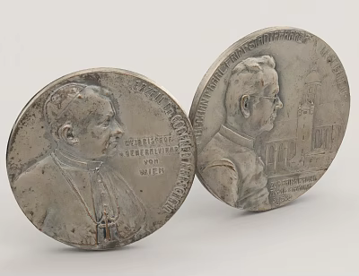 Two Silver Commemorative Coins as Household Items Featuring Portraits and Inscriptions 3d model