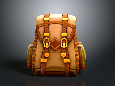 Stylish Leather Backpack With Brown And Yellow Design Metal Buckles And Multiple Utility Pockets 3d model