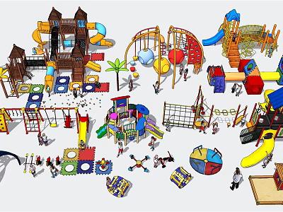 Colorful Outdoor Playground Equipment With Slides Swings Climbing Frames And Castle Structures For Kids 3d model