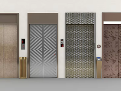 Public Facility Elevators With Various Door Designs And Control Panels 3d model