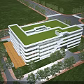 Aerial Planning of Modern Multi Storey Building With Green Roof Surrounding Trees and Roads