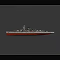 Large Naval Battleship Featuring Intricate Superstructure Multiple Artillery Guns Red White Hull And Wooden Deck