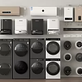 Modern Household Electrical Appliances Collection with Air Conditioners Washing Machines Exhaust Fans and Small Appliances