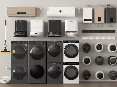 Modern Household Electrical Appliances Collection with Air Conditioners Washing Machines Exhaust Fans and Small Appliances 3d model