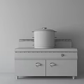 Stainless Steel Cooking Pot With Lid On Modern Kitchen Cabinet Countertop