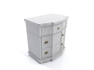 Modern White Bedside Table With Multiple Drawers And Gold Handles Design 3d model