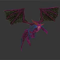 Fantasy Mythical Dragon 3D Model Featuring Red Wings Glowing Body and Spiked Design