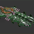 Futuristic Sci Fi Spaceship 3D Model With Orange Gray Armor And Spiked Design