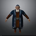 Elderly Man in Blue Robe Red Inner White Beard Blue Hat Ornate Belt Red Shoes