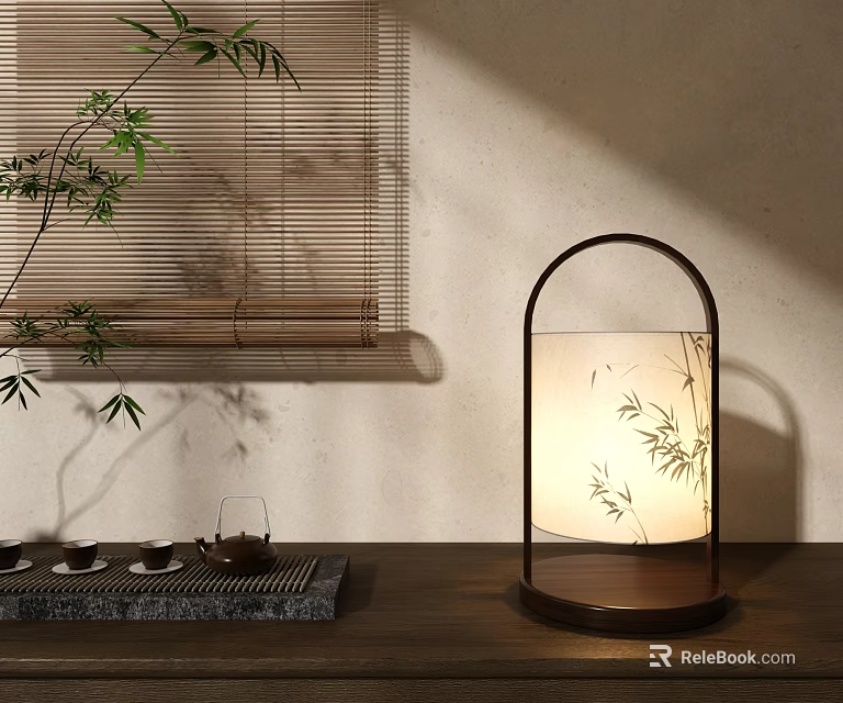 Chinese Style Table Lamp With Bamboo Leaf Pattern For Zen Tea Room Decor 3d model