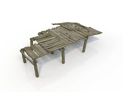 Simple Rustic Handmade Wooden Platform Structure With Slats And Legs 3d model