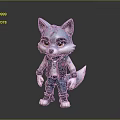 Cute Cartoon Wolf Figure Wearing Black Vest And Blue Jeans Standing On Dark Background