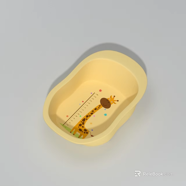 Yellow Baby Bath Tub With Giraffe Design Measurement Scale And Decorative Stars 3d model 