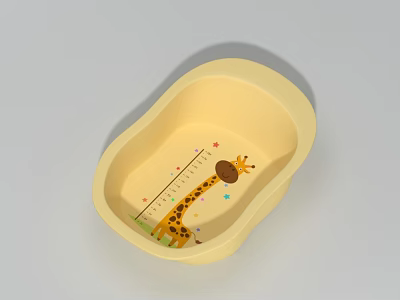 Yellow Baby Bath Tub With Giraffe Design Measurement Scale And Decorative Stars 3d model