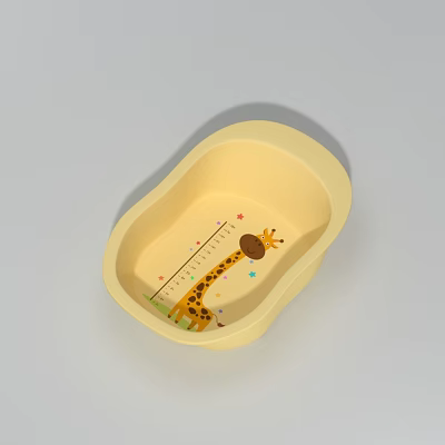 Yellow Baby Bath Tub With Giraffe Design Measurement Scale And Decorative Stars 3d model