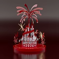 Red Pink Firework Art Installation With Light Seeking Wishes Happy New Year 2020 Deer Figures
