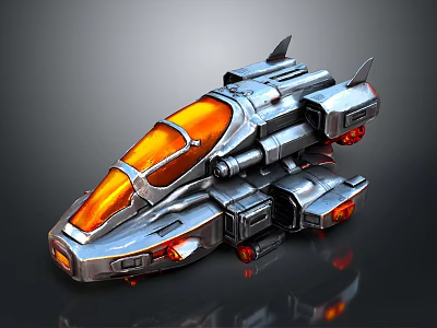 Futuristic Spacecraft With Silver Body And Orange Cockpit For Sci Fi Exploration 3d model