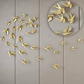 Golden Bird Wall Decor With Circular Design And Scattered Patterns On Gray Wooden Background