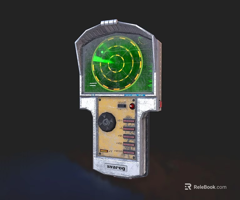 Retro Radar Scanner With Green Circular Screen Metallic Casing And Control Knobs 3d model 