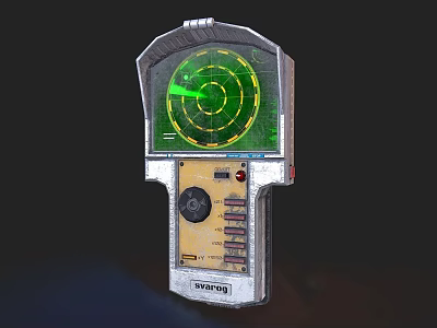 Retro Radar Scanner With Green Circular Screen Metallic Casing And Control Knobs 3d model
