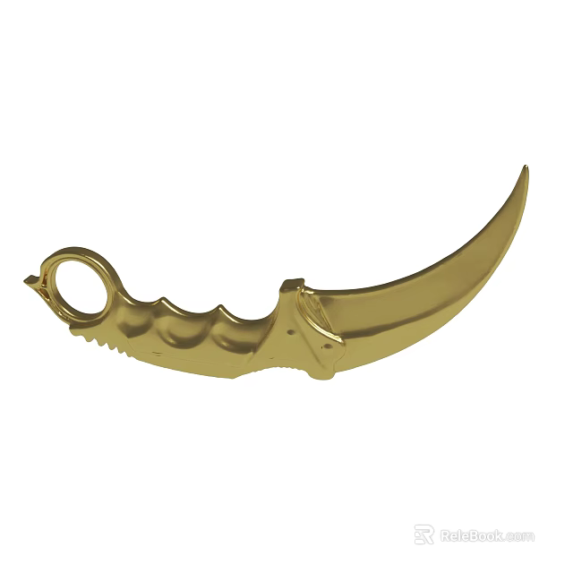 Golden Curved Blade Decorative Knife With Ring Handle And Textured Grip Design 3d model 