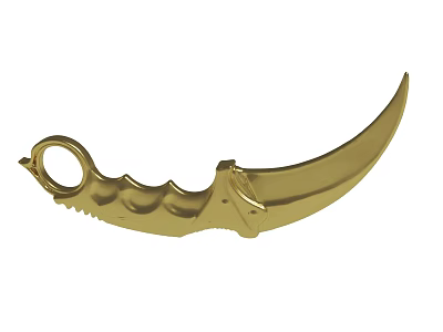 Golden Curved Blade Decorative Knife With Ring Handle And Textured Grip Design 3d model