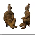 Traditional Chinese Ceramic Terracotta Figurines In Seated Position With Intricate Armor Details