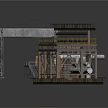 Industrial Structure 3D Model With Metal Framework Elevated Platform Staircase And Pipes