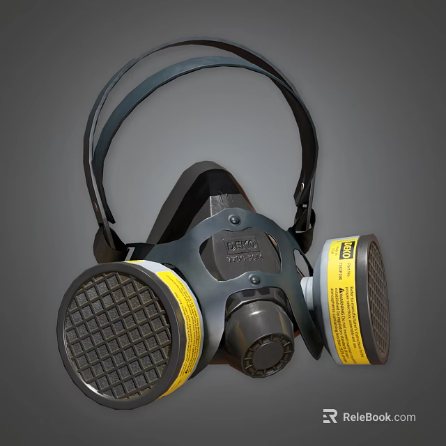 Professional Firefighting Equipment Respirator Mask with Filter Canisters and Adjustable Head Straps 3d model 