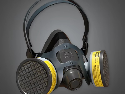 Professional Firefighting Equipment Respirator Mask with Filter Canisters and Adjustable Head Straps 3d model