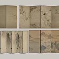 New Chinese Style Silent Screen Partition Folding Screen Decorative Painting Wallpaper Rattan Screen 3d model