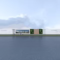 Scenic Wall Design with Wooden Panels Green Plants Glass Windows along Roadside and Grass Area