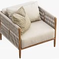 Beige Single Sofa with Wooden Frame Woven Rattan Accents and Soft Cushioned Seat