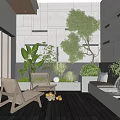 Modern Villa Balcony With Wooden Flooring Rattan Chairs Green Plants And Relaxation Area