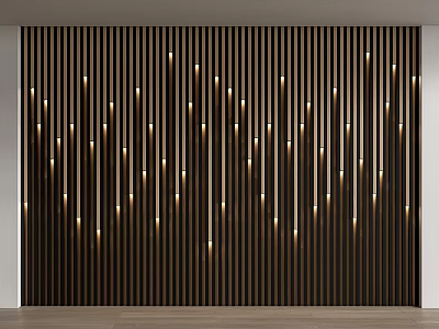 Brown Vertical Slat Feature Wall With Embedded Warm Lighting Decorative Design 3d model