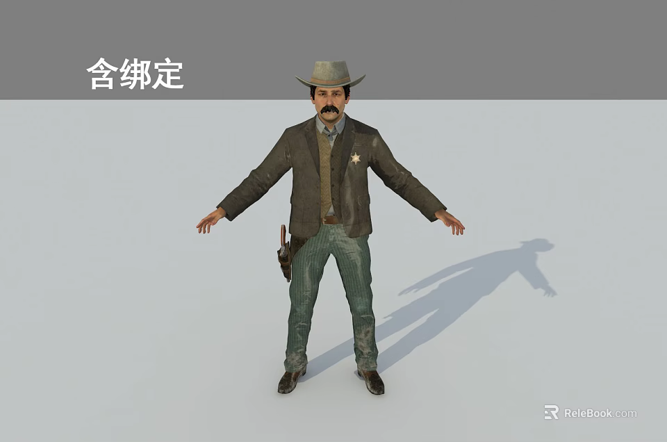 Man In Cowboy Hat And Western Outfit With Gun Holster And Open Arms 3d model 